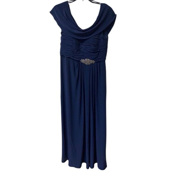 Alex Evenings NWT Cowl Neck A-Line Matte Jersey Pleated Bodice Gown Navy 12 - Picture 6 of 7